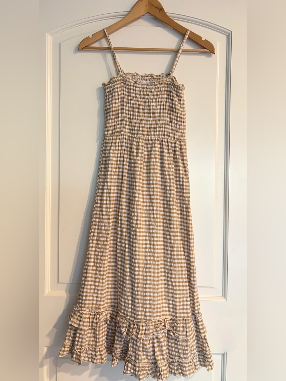 Sim & Sam Gingham Strapless Maxi Dress in Beige & White Checkered Size Xtra S - Picture 4 of 9